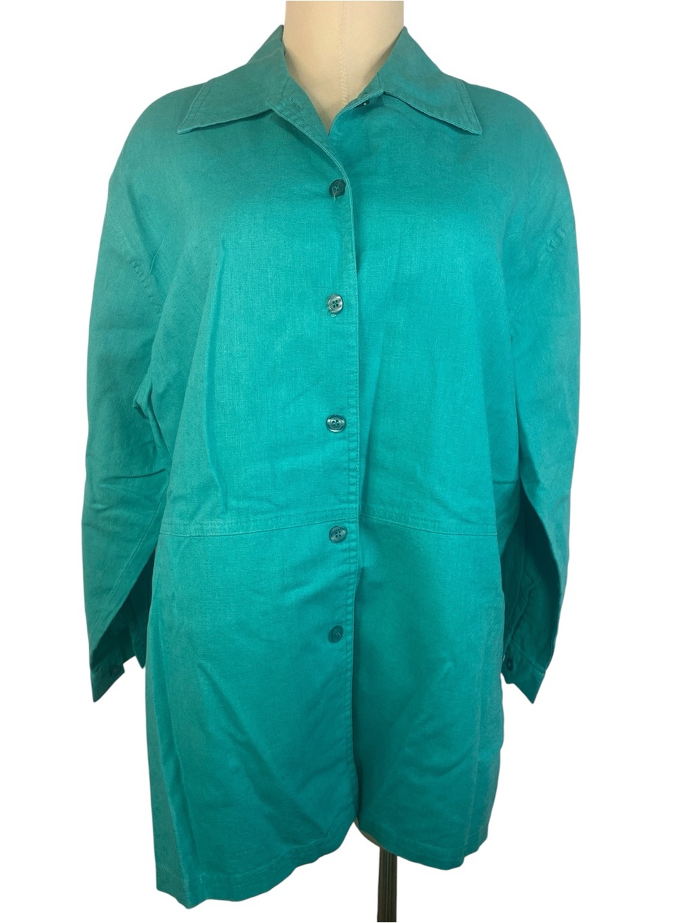 Newport News Long Sleeve Button-Front Linen Blend Shirt Jacket Women's Large
